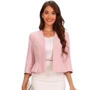 Allegra K Blazer Court Élégant Femme Costume d'affaire Basque à Manches 3/4 Ouvert sur Le Devant Veste Cintrée de Bureau Rose XL