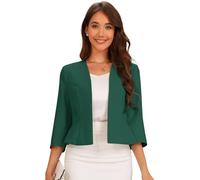 Allegra K Blazer Court Élégant Femme Costume d'affaire Basque à Manches 3/4 Ouvert sur Le Devant Veste Cintrée de Bureau Vert Foncé XL