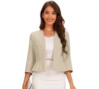 Allegra K Blazer Court Élégant Femme Costume d'affaire Basque à Manches 3/4 Ouvert sur Le Devant Veste Cintrée de Bureau Abricot S