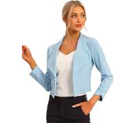 Allegra K Blazer Court Femme pour Bureau & Travail Veste Courte Cintré à Manches Longues avec Revers Cranté Devant Ouvert sans Bouton Bleu Clair L