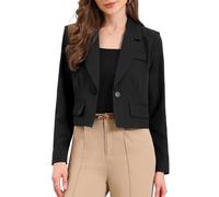 Allegra K Blazer Court pour Femme Col à Revers Veste de Costume à Manches Longues pour Travail Et Bureau Noir XL