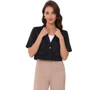 Allegra K Blazer Court pour Femme Veste de Bureau Décontractée à Manches Courtes Blazer à Col Revers Cranté avec 1 Bouton Noir M
