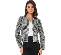 Allegra K Blazer de Noël en Tweed à Manches Longues Ouvert sur Le Devant pour Femme, Noir, L