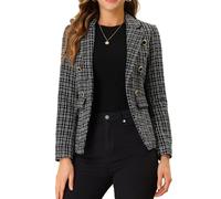 Allegra K Blazer élégant à manches longues en tweed ouvert sur le devant pour femme, noir, Small