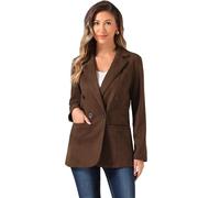 Allegra K Blazer en Faux Suède pour Femme Veste de Travail à Col à Revers Costume d'affaires Double Boutonnage Marron XL