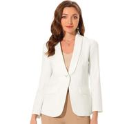 Allegra K Blazer Femme Élégante Col Revers Châle Manches Longues avec Poche Veste de Costume au Bureau Blanc L