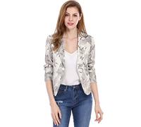 Allegra K Blazer Femme Imprimé Fleuri Veste de Costume d'affaires Décontracté à Revers Cranté Coupe Cintré Blazer de Bureau Floral Beige-Floral S