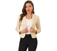 Allegra K Blazer Femme Imprimé Fleuri Veste de Costume d'affaires Décontracté à Revers Cranté Coupe Cintré Blazer de Bureau Floral Beige-Uni XL