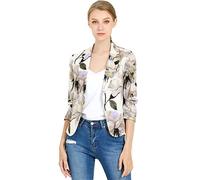 Allegra K Blazer Femme Imprimé Fleuri Veste de Costume d'affaires Décontracté à Revers Cranté Coupe Cintré Blazer de Bureau Floral Beige Violet-Floral XL