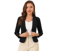 Allegra K Blazer Femme Imprimé Fleuri Veste de Costume d'affaires Décontracté à Revers Cranté Coupe Cintré Blazer de Bureau Floral Noir-Uni S