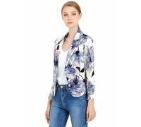 Allegra K Blazer Femme Imprimé Fleuri Veste de Costume d'affaires Décontracté à Revers Cranté Coupe Cintré Blazer de Bureau Floral Blanc Bleu-Floral S