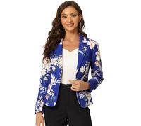 Allegra K Blazer Femme Imprimé Florale Ouvert sur Le Devant Veste De Costume À Revers Cranté d'affaires Décontractées Bleu Royal Fleuri XL