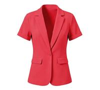 Allegra K Blazer Manches Courtes Femme avec 1 Bouton Veste de Costume de Bureau Rouge Vif XS