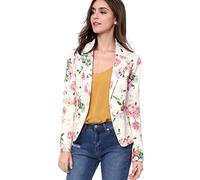 Allegra K Blazer Ouvert Devant Femme imprimé Floral Veste Tailleur cintré à col Revers Blanc-Floral XL
