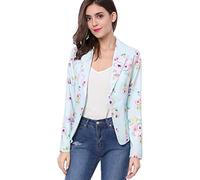 Allegra K Blazer Ouvert Devant Femme imprimé Floral Veste Tailleur cintré à col Revers Bleu-Floral L