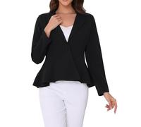 Allegra K Blazer Péplum Femme Veste de Bureau à Col Revers Manches Longues Blazer à Volants avec 1 Bouton Noir S
