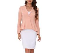 Allegra K Blazer Péplum Femme Veste de Bureau à Col Revers Manches Longues Blazer à Volants avec 1 Bouton Rose XL