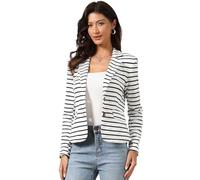 Allegra K Blazer rayé à Fermeture boutonnée à Bouton boutonné pour Femme Blanc XL