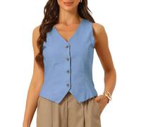 Allegra K Blazer sans Manches Femme Gilet Boutonné de Bureau Col en V Veste Courte Gilet de Costume Blazer d'affaire Bleu Clair XL