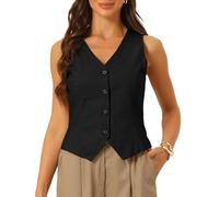 Allegra K Blazer sans Manches Femme Gilet Boutonné de Bureau Col en V Veste Courte Gilet de Costume Blazer d'affaire Noir S