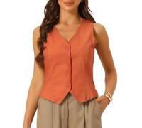 Allegra K Blazer sans Manches Femme Gilet Boutonné de Bureau Col en V Veste Courte Gilet de Costume Blazer d'affaire Orange S
