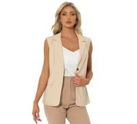 Allegra K Blazer sans Manches Femme Gilet d'affaires Décontracté Veste en Lin de Bureau Costume Beige L