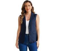 Allegra K Blazer sans Manches Femme Gilet d'affaires Décontracté Veste en Lin de Bureau Costume Bleu L