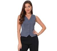Allegra K Blazer sans Manches Femme Rayé Gilet de Costume Col en V