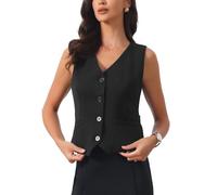 Allegra K Blazer sans Manches Femme Rayé Gilet de Costume Col en V