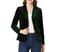Allegra K Blazer Vintage en Velours boutonné sur Le Devant pour Femme, Vert foncé, Small