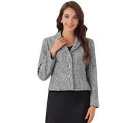 Allegra K Blazers en Tweed pour Femmes Col à Revers Manches Longues Vestes Courts Blazer Boutonné Cintré Costume d'affaires Blazer d'automne et d'hiver Noir XL