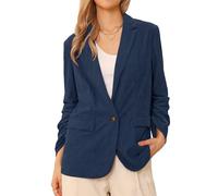 Allegra K Blazers en Velours Côtelé Femmes Élégants et Décontractés Veste à Manches Longues avec Un Bouton à Col Revers pour Travail et Bureau Bleu Marin S