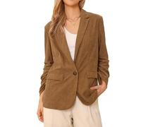 Allegra K Blazers en Velours Côtelé Femmes Élégants et Décontractés Veste à Manches Longues avec Un Bouton à Col Revers pour Travail et Bureau Marron S