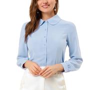 Allegra K Blouse à col Claudine pour femmes, manches longues, décontractée et professionnelle, avec boutonnage complet, bleu clair, L