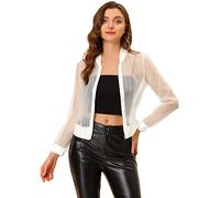 Allegra K Blouson aviateur transparent léger à manches longues pour femmes Blanc S