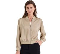 Allegra K Blouson En Satin Femme Chic et Élégant Veste Bomber Zippée à Manches Longues Vêtement d'Extérieur Décontracté et Léger Or clair M
