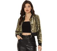Allegra K Blouson Femme à Paillettes Veste Court Zippé Cardigan à Sequin Bomber de Fête Or noir M