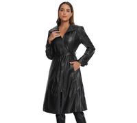 Allegra K Blouson Longue en Simili Cuir Femme Manteau Décontracté à Fermeture Éclair Trench-Coat Faux cuir à Col Revers Veste de Motard en PU Noir M