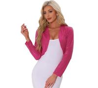 Allegra K Boléro à Paillettes pour Femme Ouvert sur Le Devant Haussement d'Épaules Veste Court Scintillante Tenue pour Soirée Haut de Soirée Rose Vif XS