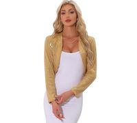 Allegra K Boléro à Paillettes pour Femme Ouvert sur Le Devant Haussement d'Épaules Veste Court Scintillante Tenue pour Soirée Haut de Soirée Or XL