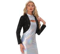 Allegra K Boléro à Paillettes pour Femme Ouvert sur Le Devant Haussement d'Épaules Veste Court Scintillante Tenue pour Soirée Haut de Soirée Noir L
