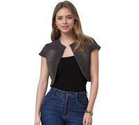 Allegra K Boléro Court en Jean Femme Veste Courte en Denim à Manches Courte Coupe Ajustée Blouson Devant Ouvert Noir Gris L