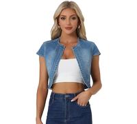 Allegra K Boléro Court en Jean Femme Veste Courte en Denim à Manches Courte Coupe Ajustée Blouson Devant Ouvert Bleu S