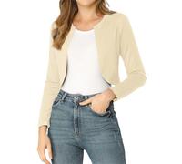 Allegra K Boléro Court en Tricot Femme Cardigan Court à Haussement d'Épaule Manches Longues Veste Court Léger Chic et Élégant Boléro Décontracté Devant Ouvert Beige M