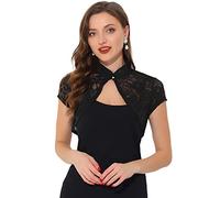 Allegra K Boléro en Dentelle Femmes à Manches Courtes Gilet Court Transparent pour Invité De Mariage Cardigan Col Montant Élégant Noir M