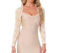 Allegra K Boléro en Dentelle Florale Femme Cardigan Court à Volants pour Robe de Cocktail Gilet Transparent Manches Longues Veste en Maille Abricot L