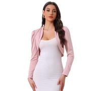 Allegra K Boléro en Tricot Femme Gilet Devant Ouvert à Manches Longues d'Invité Mariage Veste Courte Élégante Rose Poussiéreux M