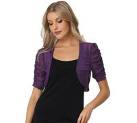 Allegra K Boléro Femme en Maille à Manches Courtes Froncées Gilet Court Léger Demi-Transparent Cardigan pour Robe de Cocktail Mauve M