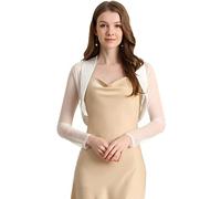 Allegra K Bolero Transparent Femme en Maille Gilet élégant à Manches Longues pour Mariage Cardigan Court Ouvert sur Le Devant Blanc S