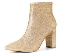 Allegra K Bottes à paillettes pour femme avec bout pointu et talon épais, or, 37 EU